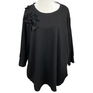 Jane and Delancey Shirt Black with Black Flower Ruffle Tunic Womens Size 1X